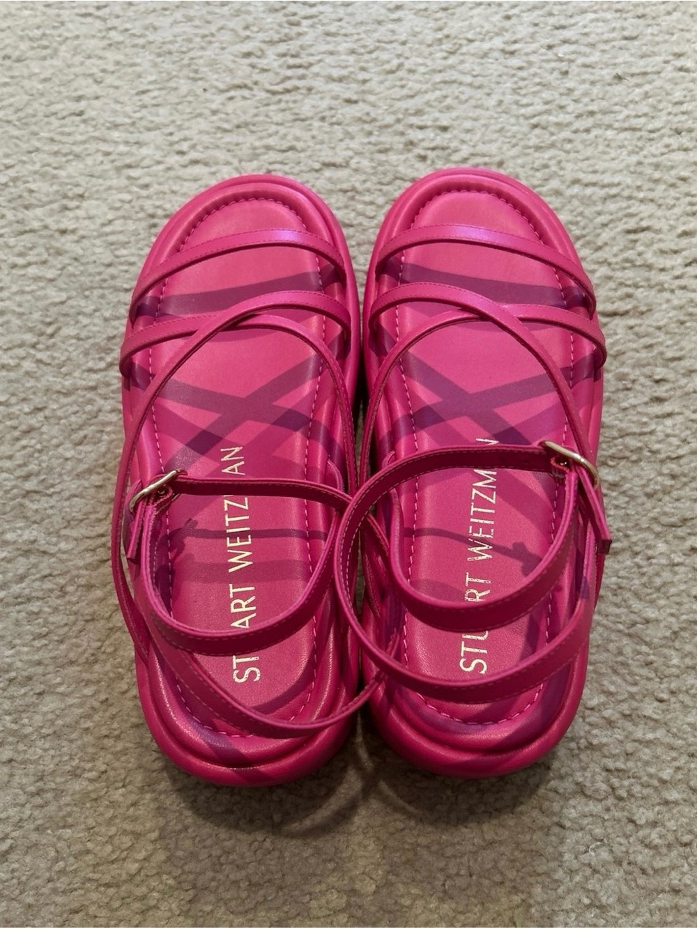 Stuart Weitzman Bright Pink Strappy Slingback Sandals - Picture 3 of 6